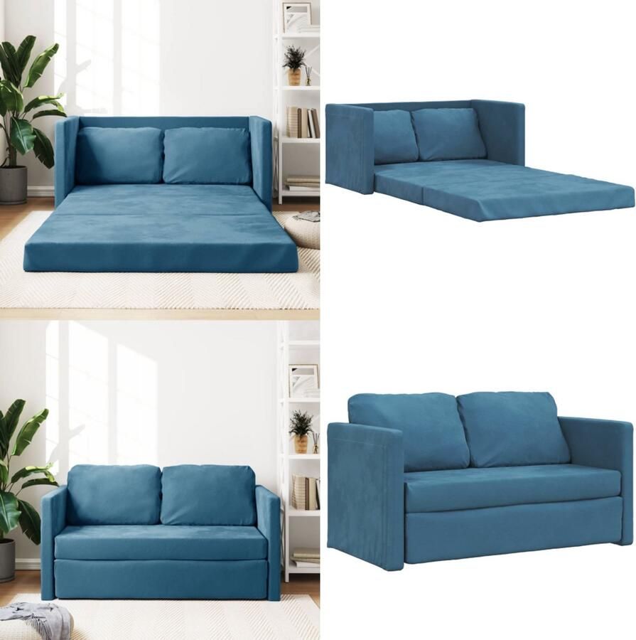 VidaXL Slaapbank vloermodel 2-in-1 122x204x55 cm fluweel blauw Slaapbank Vloer Slaapbanken Vloer Slaapbank Bedbank