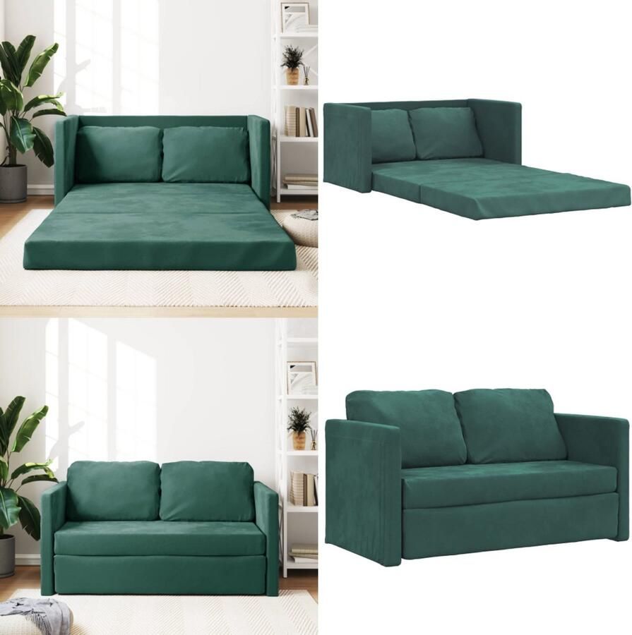 VidaXL Slaapbank vloermodel 2-in-1 122x204x55 cm fluweel donkergroen Slaapbank Vloer Slaapbanken Vloer Slaapbank Bedbank