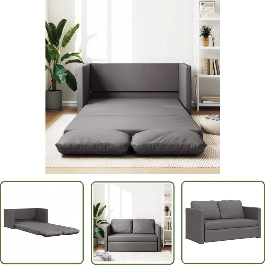The Living Store Slaapbank vloermodel 2-in-1 112x174x55 cm kunstleer grijs Vloerslaapbank Slaapbank 2-in-1 Bank Kanapé Bed Lounge Sofa