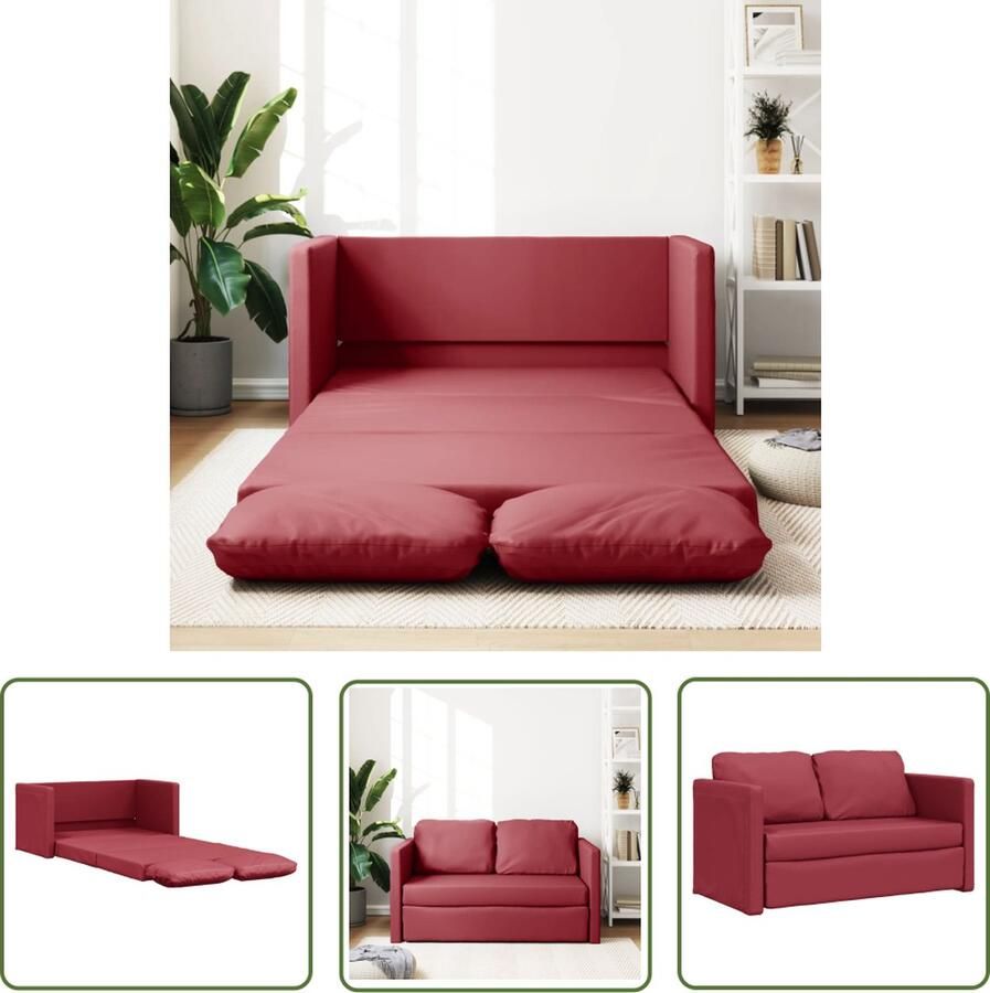 The Living Store Slaapbank vloermodel 2-in-1 112x174x55 cm kunstleer wijnrood Vloerslaapbank Slaapbank 2 Persoons Bed Lounge Sofa Multifunctionele Meubels