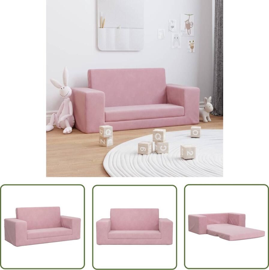 The Living Store Kinderslaapbank 2-zits zacht pluche roze Kindermeubel Slaapbank Voor Kinderen Kidsbed Tweepersoons Sofa Speelkleed