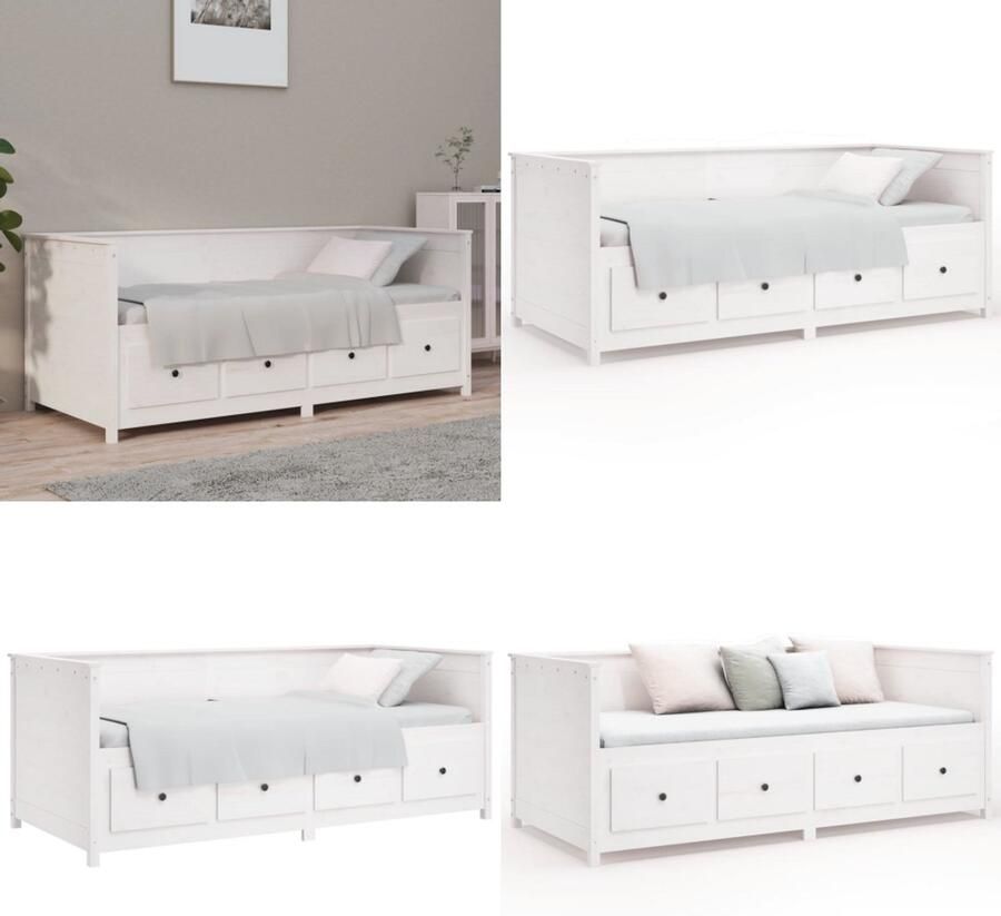 VidaXL Slaapbank zonder matras 100x200 cm massief grenenhout wit Slaapbank Slaapbanken Bedbank Bed