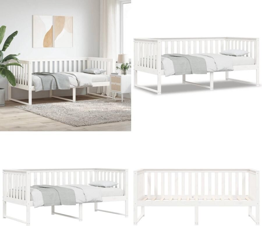 VidaXL Slaapbank zonder matras 100x200 cm massief grenenhout wit Slaapbank Slaapbanken Bedbank Bed