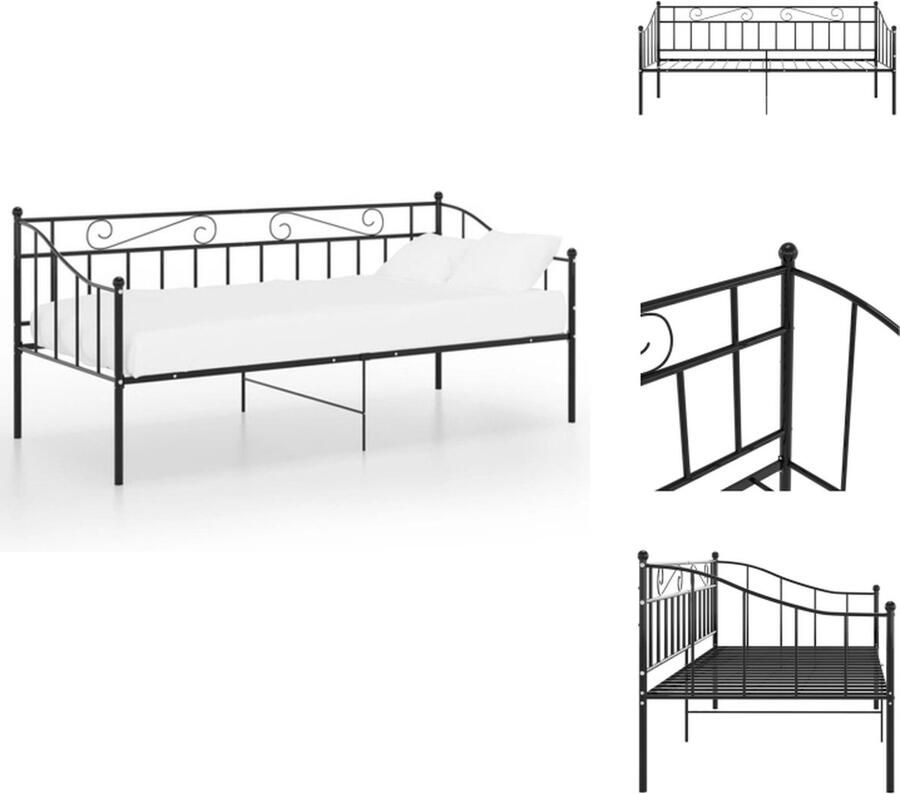 VidaXL Bedbankframe Bedbankframes Slaapbankframe Slaapbankframes Slaapbankframe metaal zwart 90x200 cm - Foto 2
