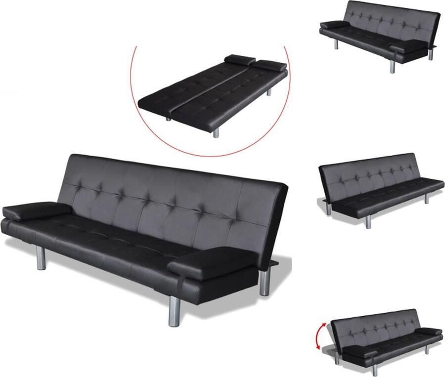 VidaXL Slaapbank Slaapbanken Slaap Bank Slaap Banken Slaapbank met twee kussens verstelbaar kunstleer zwart - Foto 2