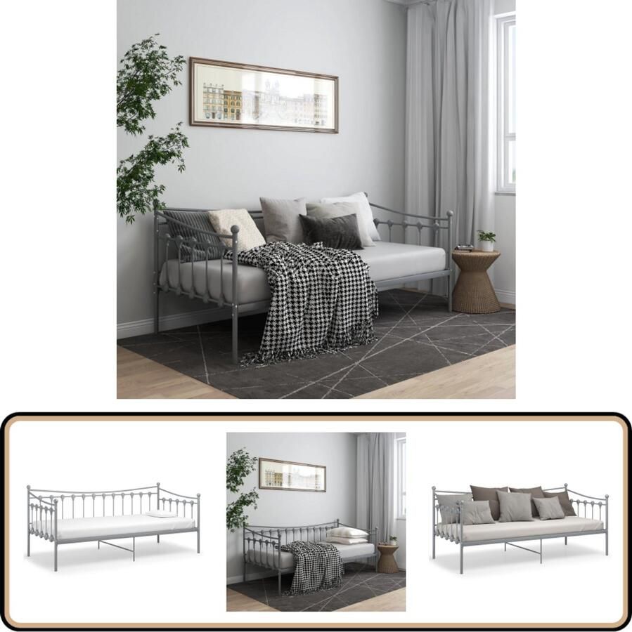 VidaXL Slaapbankframe Grijs 90x200 cm Metaal Slaapbank Bedbank Metalen Bedbank Grijze Bedbank Compact Bed