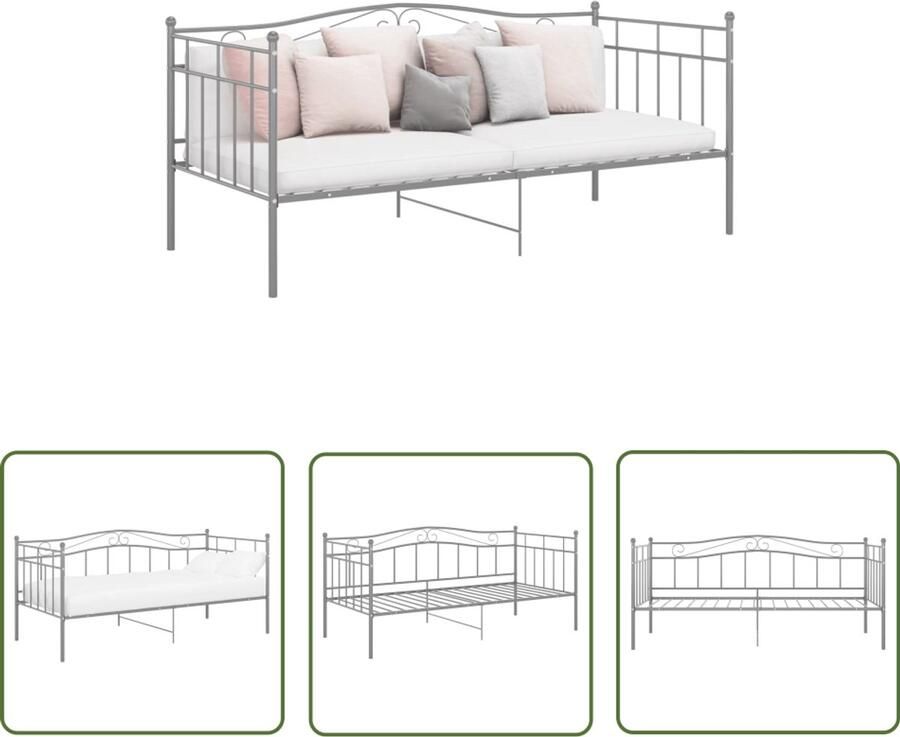 VidaXL Slaapbankframe Metaal Grijs 90x200 cm Slaapbank Bedbank Logeerbed Metalen Bedframe Grijze Bedbank Compact Bed Ruimtebesparend Meubilair