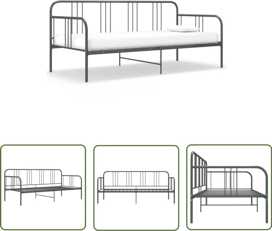 VidaXL Slaapbankframe Metaal Grijs 90x200 cm Slaapbank Bedbank Logeerbed Tweepersoonsbed Stapelbed Compact Bed Design Bed Moderne Bedbank