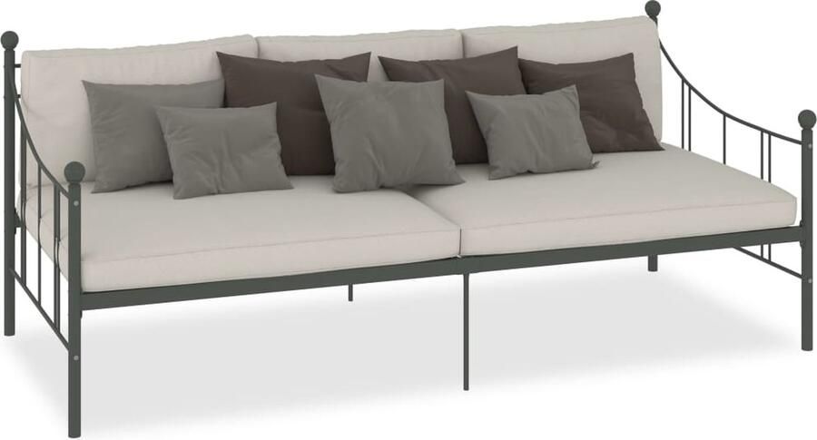 VidaXL Slaapbankframe Metaal Grijs 90x200 cm Slaapbank Bedbank Metalen Bedbank Slaapkamer Meubilair Grijs Bedbank Compact Bed Guest Bed Stapelbare Bedden Tweepersoons Bed Één Persoons Bed Boxspring - Foto 2