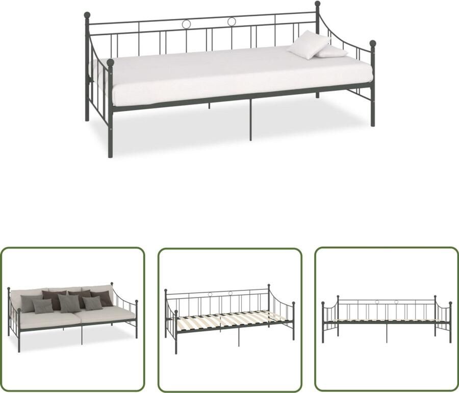 VidaXL Slaapbankframe Metaal Grijs 90x200 cm Slaapbank Bedbank Metalen Bedbank Slaapkamer Meubilair Grijs Bedbank Compact Bed Guest Bed Stapelbare Bedden Tweepersoons Bed Één Persoons Bed Boxspring