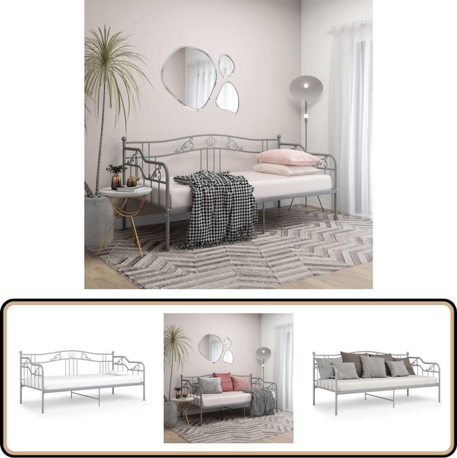 VidaXL Slaapbankframe metaal grijs 90x200 cm Slaapbank Bedbank Metalen Bedframe Design Bedbank Compact Bedbank Guest Bed Tweepersoons Bedbank