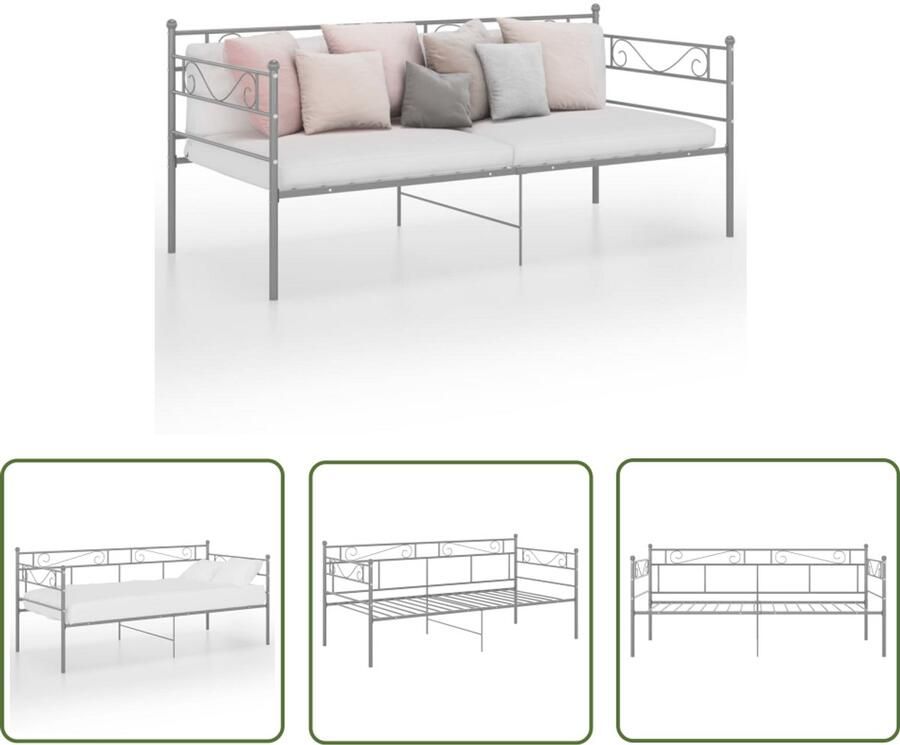 VidaXL Slaapbankframe Metaal Grijs 90x200 cm Slaapbank Bedbank Metalen Frame Grijze Bedbank Compact Bed Stapelbaar Bed Guest Bed - Foto 2