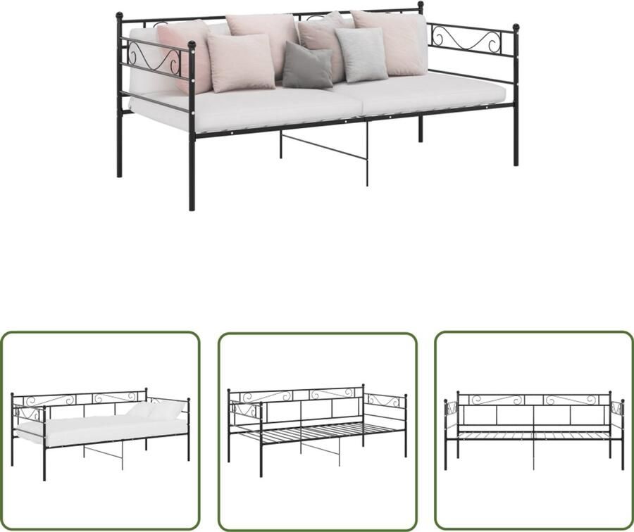 VidaXL Slaapbankframe Metaal Zwart 90x200 cm Slaapbank Bedbank Metalen Frame Stapelbed Tweepersoonsbed Compact Bed Guest Bed Kleine Woonkamer