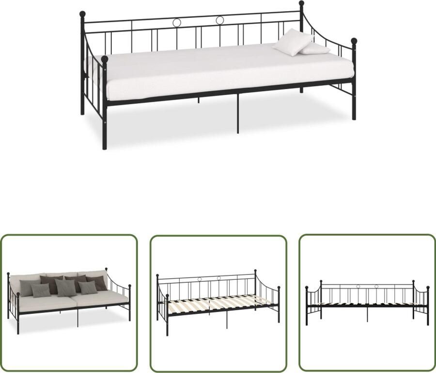 VidaXL Slaapbankframe Metaal Zwart 90x200 cm Slaapbank Bedbank Sofa Bed Metalen Bedbank Stapelbare Bedbank Tweepersoons Bedbank Design Bedbank Compact Bedbank