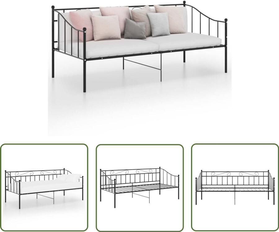 VidaXL Slaapbankframe metaal zwart 90x200 cm Slaapbank Logeerbed Sofa Bed Tweepersoons Bed Stapelbaar Bed Compact Bed Metalen Bed Zware Kwaliteit Bed Minimalistisch Bed Industrieel Bed Zwart Bed