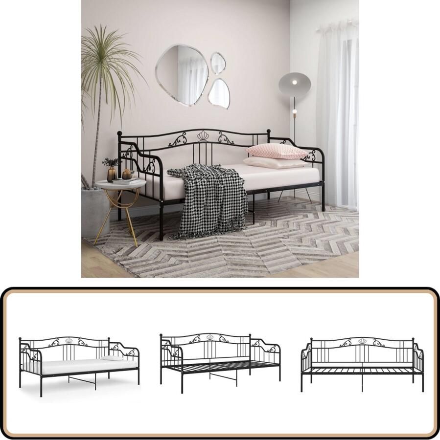 VidaXL Slaapbankframe metaal zwart 90x200 cm Slaapbank Sofa Bed Tweepersoons Bed Logeerbed Stapelbaar Bed Compact Bed Modern Bed Metalen Bed Zware Bed Zwart Bed