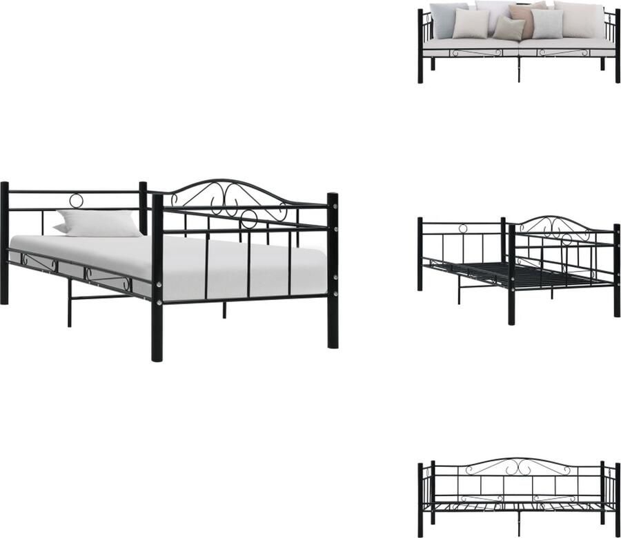 VidaXL Metalen Bedbank Zwart 206 x 97 x 74.5 cm Geschikt voor 90 x 200 cm Matras Montage vereist Bed