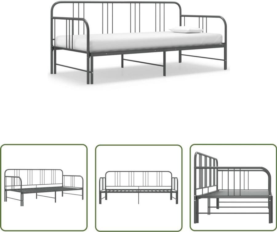 VidaXL Slaapbankframe uittrekbaar grijs metaal Slaapbank Metalen Bedbank Lounge Set Tweepersoons Bed Compact Bed Stapelbaar Bed Guest Bed Living Room Furniture