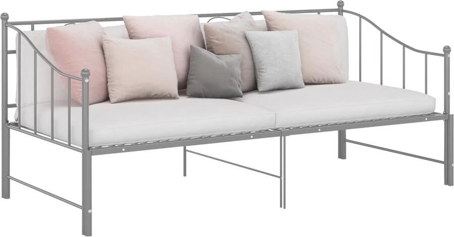 VidaXL Slaapbankframe Uittrekbaar Metaal Grijs Slaapbank Bedbank Tweepersoonsbed Stapelbaar Bed Compact Bed Multifunctionele Meubels Design Bed Modern Bed Metalen Bed Grijze Bed - Foto 2