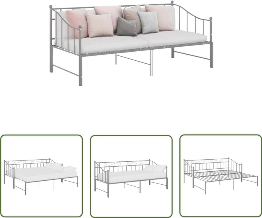VidaXL Slaapbankframe Uittrekbaar Metaal Grijs Slaapbank Bedbank Tweepersoonsbed Stapelbaar Bed Compact Bed Multifunctionele Meubels Design Bed Modern Bed Metalen Bed Grijze Bed