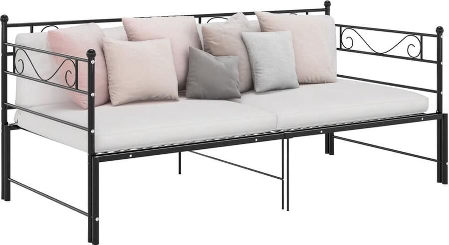 VidaXL Slaapbankframe Uittrekbaar Metaal Zwart Slaapbank Bedbank Logeerbed Tweepersoonsbed Stapelbaar Bed Designmeubilair Zithoek Livingroom Meubels Modern Bed Frame - Foto 3