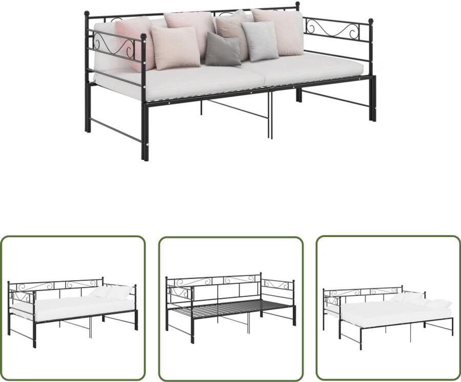 VidaXL Slaapbankframe Uittrekbaar Metaal Zwart Slaapbank Bedbank Logeerbed Tweepersoonsbed Stapelbaar Bed Designmeubilair Zithoek Livingroom Meubels Modern Bed Frame - Foto 2