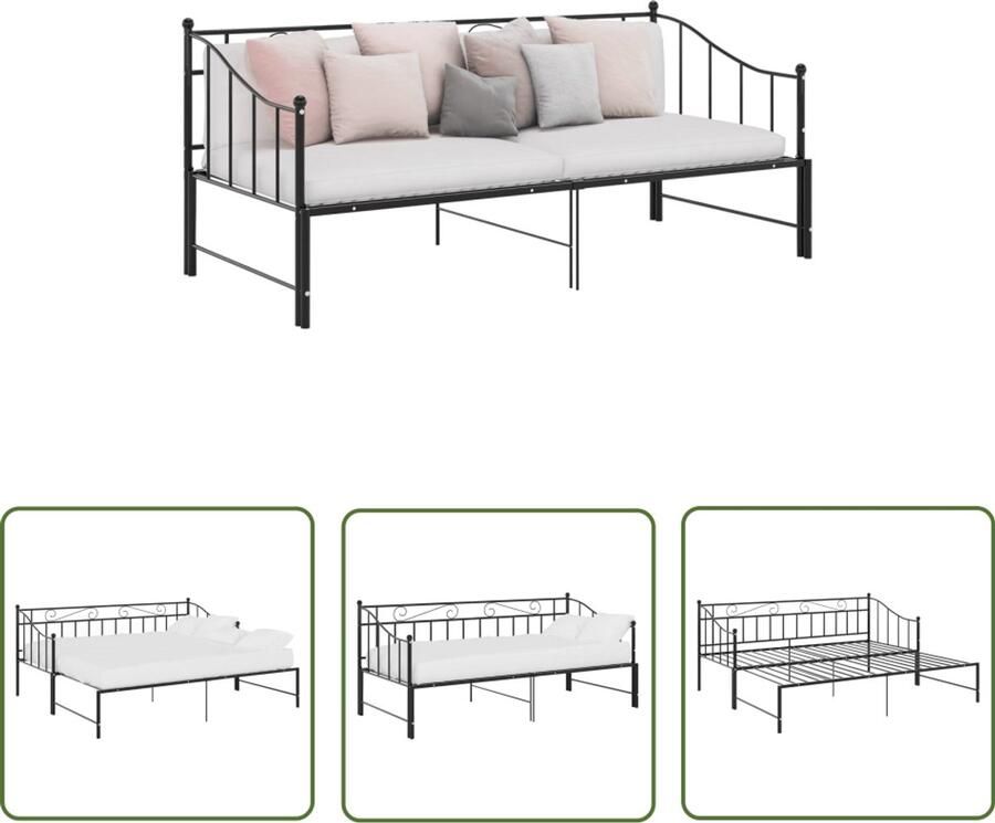 VidaXL Slaapbankframe Uittrekbaar Zwart 90x200cm Slaapbank Bedbank Tweepersoons Bed Stapelbed Boxspring Frame Design Bed Modern Bed Zwarte Bedbank