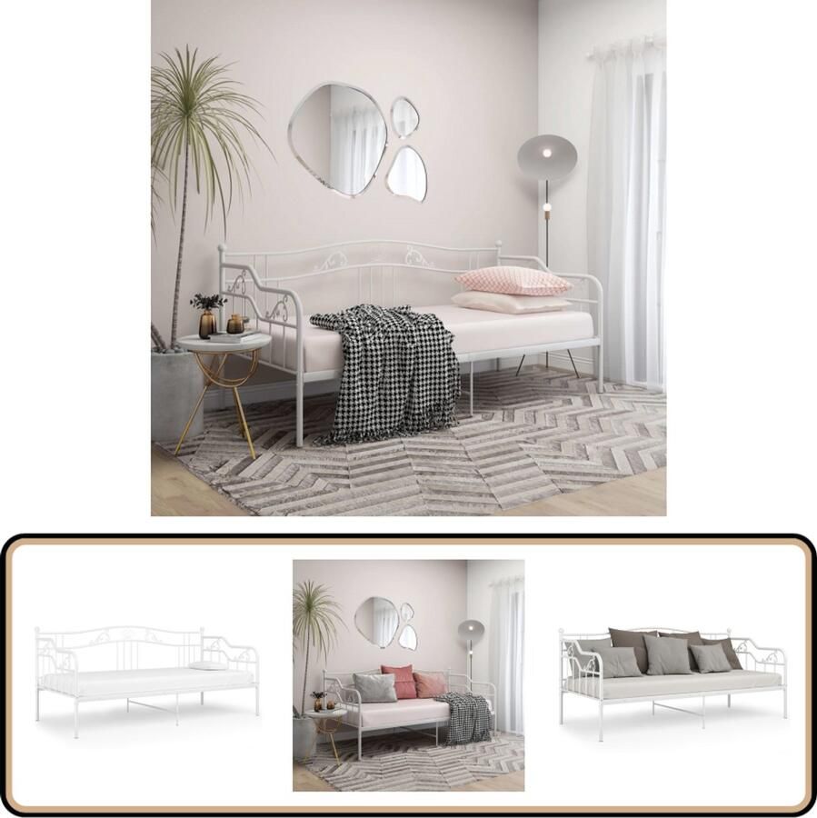 VidaXL Slaapbankframe Wit 90x200 cm Metaal Slaapbank Bedbank Sofa Bed Tweepersoonsbed Metalen Frame
