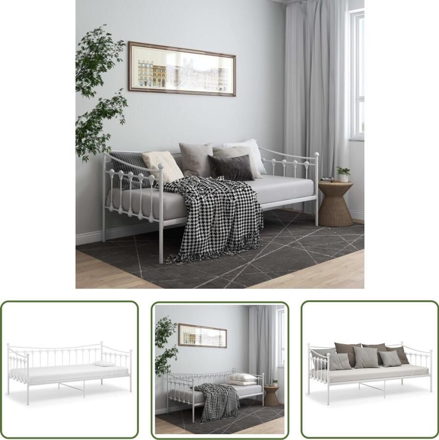 VidaXL Slaapbankframe Wit 90x200 cm Slaapbank Bedbank Logeerbed Metalen Bedframe Éénpersoonsbed Compact Bed Wit Bed Stapelbaar Bed