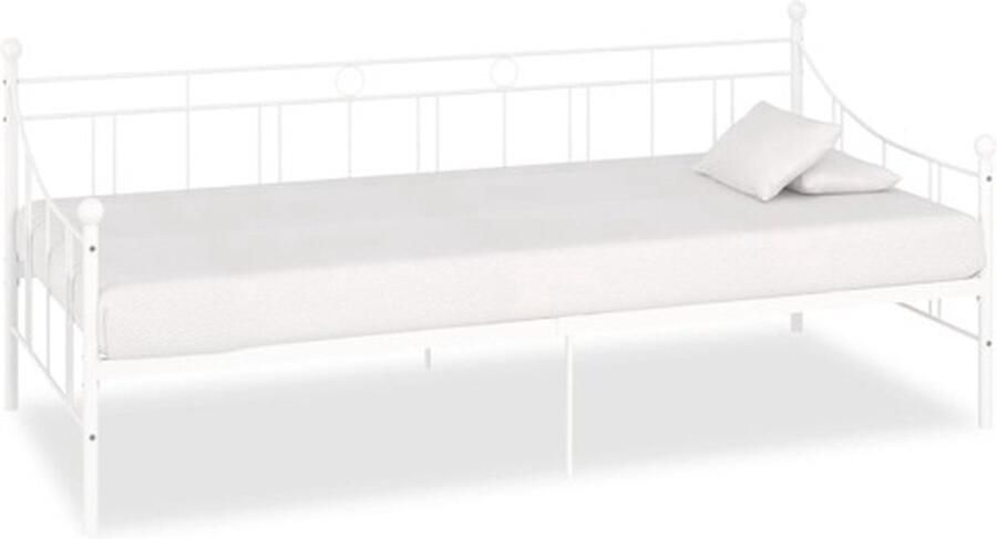 VidaXL Slaapbankframe Wit 90x200 cm Slaapbank Bedbank Metalen Slaapkamer Meubels Witte Slaapkamer Meubels Logeerkamer Compact Bed Stapelbare Bank Tweepersoonsslaapbank Guest Bed Daybed Sofa Bed - Foto 2
