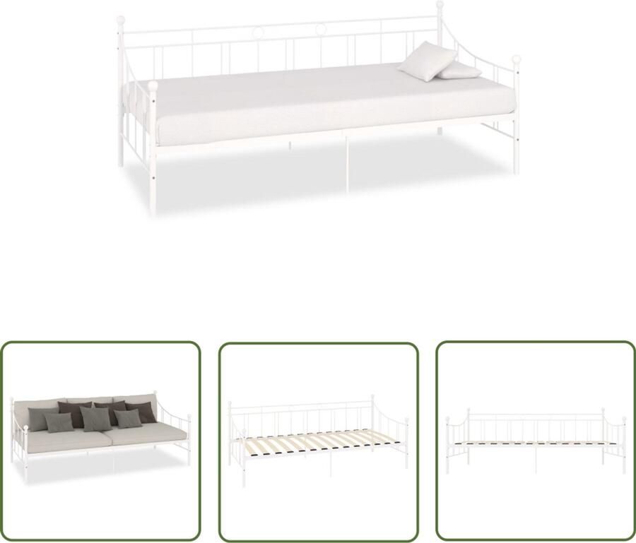 VidaXL Slaapbankframe Wit 90x200 cm Slaapbank Bedbank Metalen Slaapkamer Meubels Witte Slaapkamer Meubels Logeerkamer Compact Bed Stapelbare Bank Tweepersoonsslaapbank Guest Bed Daybed Sofa Bed