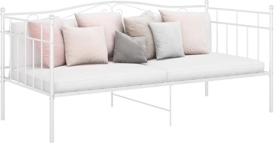 VidaXL Slaapbankframe Wit Metaal 90x200 cm Slaapbank Bedbank Daybed Tweepersoonsbed Stapelbaar Bed Compact Bed Kleine Kamer Meubels Modern Bed Minimalistisch Bed Wit Bed Metalen Bed - Foto 3