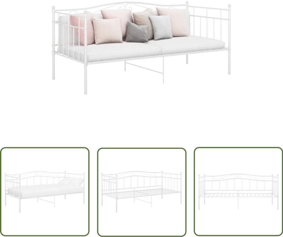 VidaXL Slaapbankframe Wit Metaal 90x200 cm Slaapbank Bedbank Daybed Tweepersoonsbed Stapelbaar Bed Compact Bed Kleine Kamer Meubels Modern Bed Minimalistisch Bed Wit Bed Metalen Bed - Foto 2