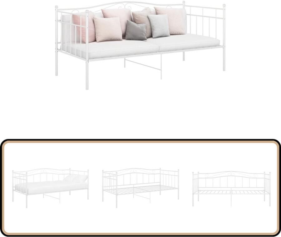 VidaXL Slaapbankframe Wit Metaal 90x200 cm Slaapbank Bedbank Daybed Tweepersoonsbed Stapelbaar Bed Compact Bed Kleine Kamer Meubels Modern Bed Minimalistisch Bed Wit Bed Metalen Bed