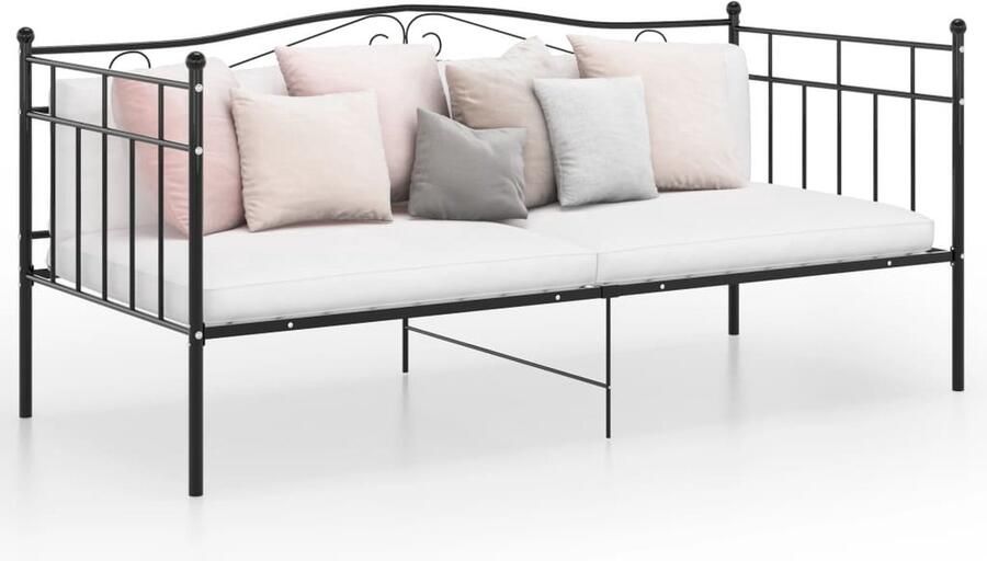VidaXL Slaapbankframe Zwart Metaal 90x200 cm Slaapbank Bedbank Metalen Bedframe Zwarte Slaapbank Compact Bed Tweepersoons Bed Stapelbaar Bed Guest Bed Living Room Furniture Meubels - Foto 3
