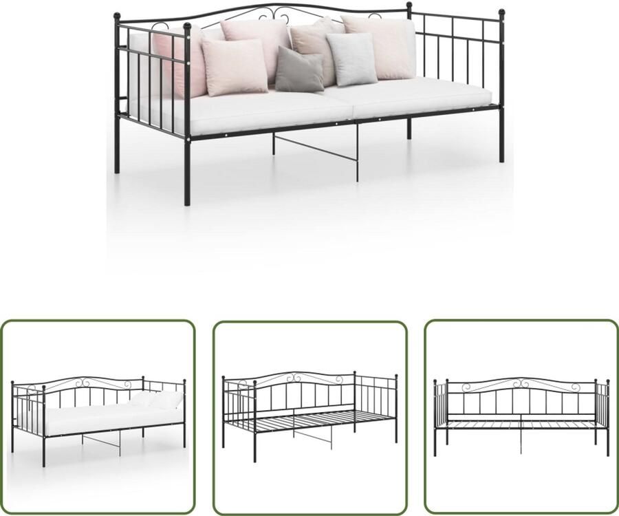 VidaXL Slaapbankframe Zwart Metaal 90x200 cm Slaapbank Bedbank Metalen Bedframe Zwarte Slaapbank Compact Bed Tweepersoons Bed Stapelbaar Bed Guest Bed Living Room Furniture Meubels - Foto 2