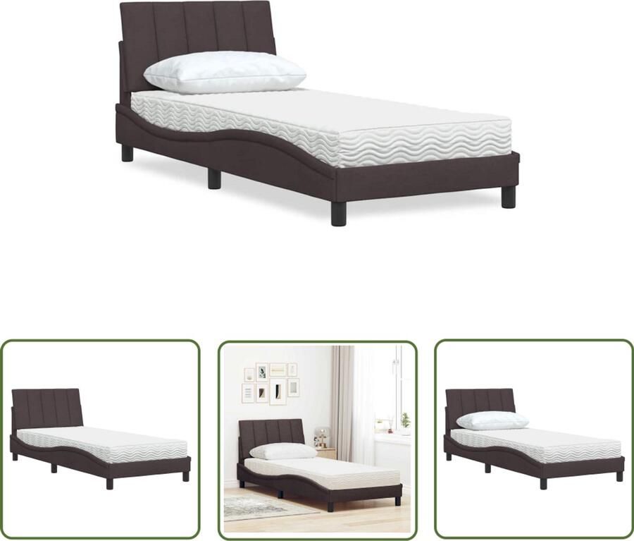 VidaXL Slaapcomfort Bed Frame Bed met matras Hanko stof donkerbruin 90x200 cm Tweepersoonsbed Houten Bed Donkere Kleur
