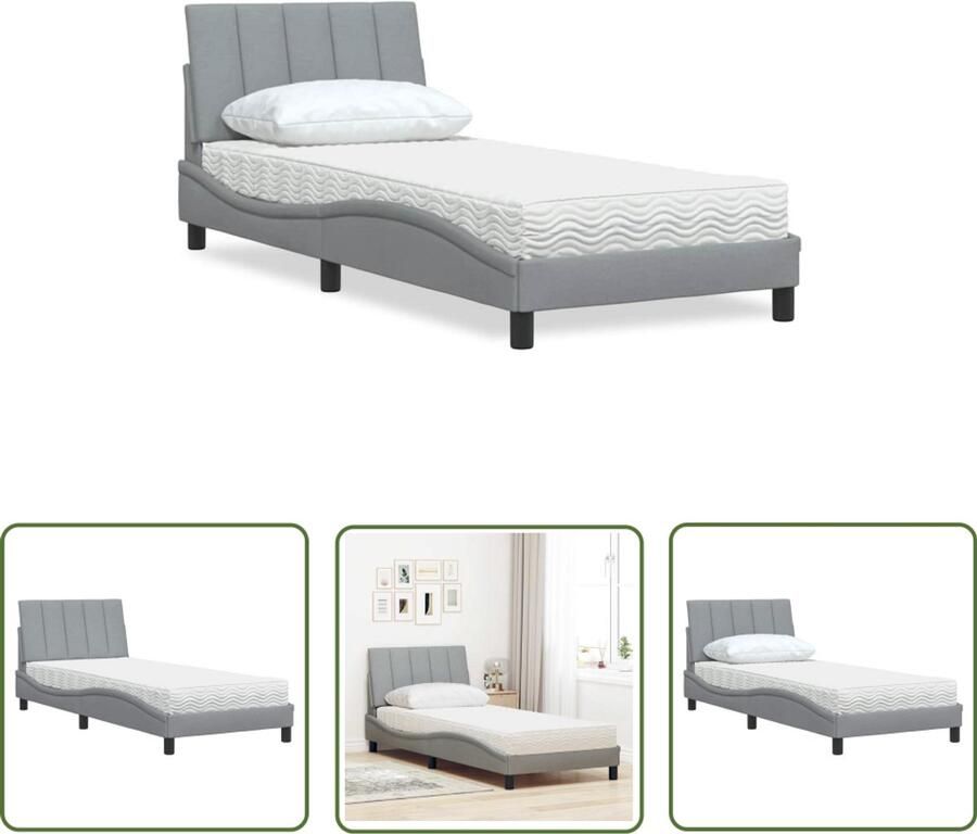 VidaXL Slaapcomfort Bed Frame Bed met matras Hanko stof lichtgrijs 90x190 cm Tweepersoonsbed Kingsize Bed Houten Bed