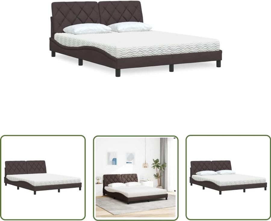 VidaXL Slaapcomfort Bed Frame Bed met matras stof donkerbruin 160x200 cm Matras Houten Bed Tweepersoonsbed