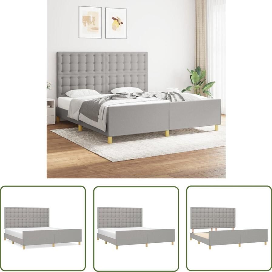 The Living Store Bedframe Lichtgrijs 203 x 186 x 118 128 cm Stof Verstelbaar hoofdeinde Duurzaam materiaal Bed Frame Slaapcomfort Hoofdeinde Tweepersoonlig Bed Grijs Bed