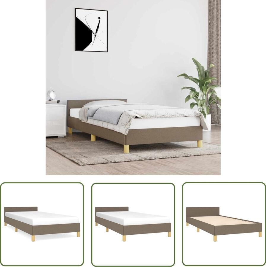 The Living Store Bedframe met hoofdeinde zonder matras 80x200 cm stof taupe Bed Frame Slaapcomfort Tweepersoonsbed Houten Bed Tapijtkleur Taupe