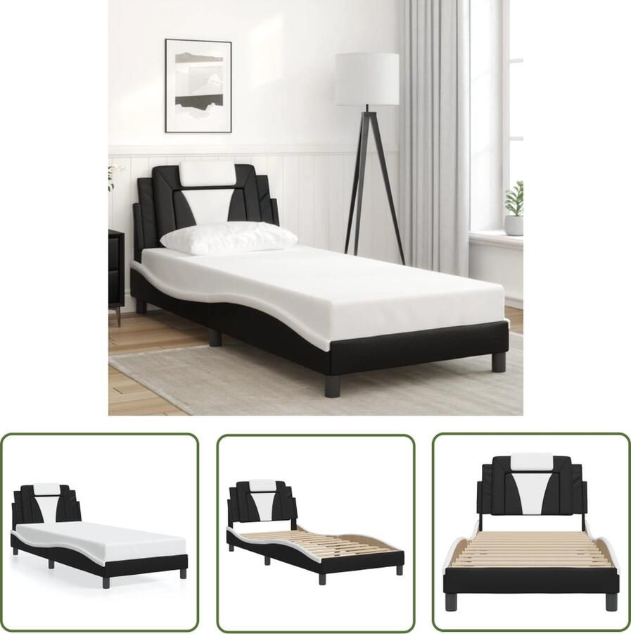 VidaXL Slaapcomfort Bed Frame Bedframe Viana zonder matras kunstleer zwart en wit 90x190 cm Hoofdbord Kunstleder Modern Design