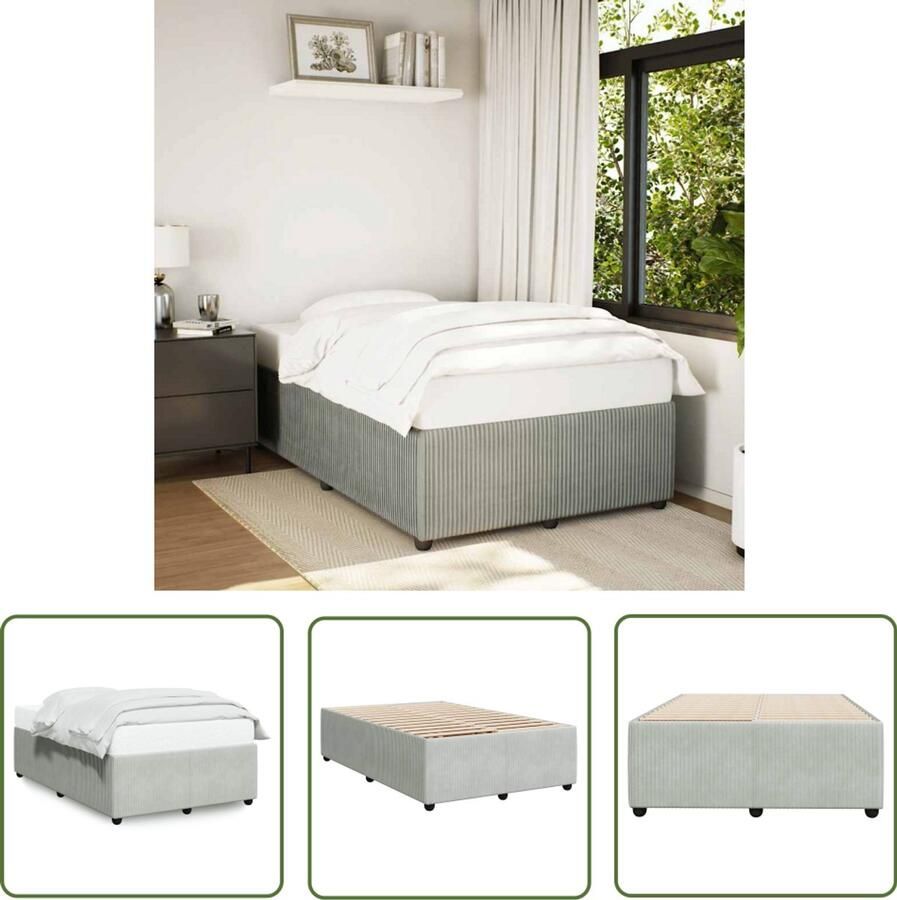 VidaXL Slaapcomfort Bed Frame Bedframe zonder matras 120x190 cm fluweel lichtgrijs Fluweel Bed Tweepersoons Bed Houten Bedframe
