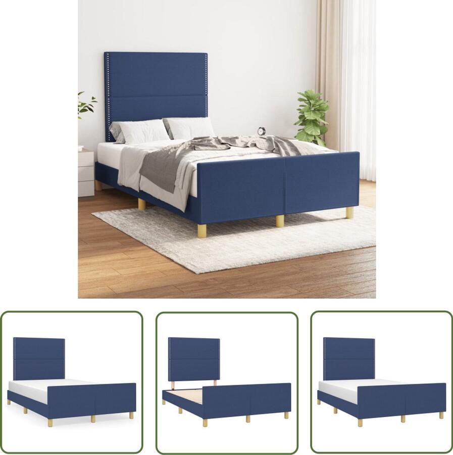 VidaXL Slaapcomfort Bed Frame Bedframe zonder matras 120x190 cm stof blauw Design Bed Tweepersoonsbed Blauwdruk