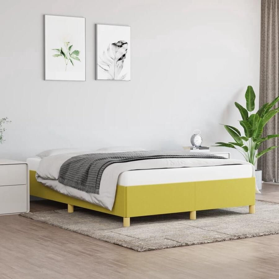 The Living Store Bedframe Groen 193 x 143 x 35 cm Duurzaam materiaal Ondersteunende poten Multiplex lattenbodem Bed Frame Slaapcomfort Houten Bed Tweepersoon Bed Boxspring Bed