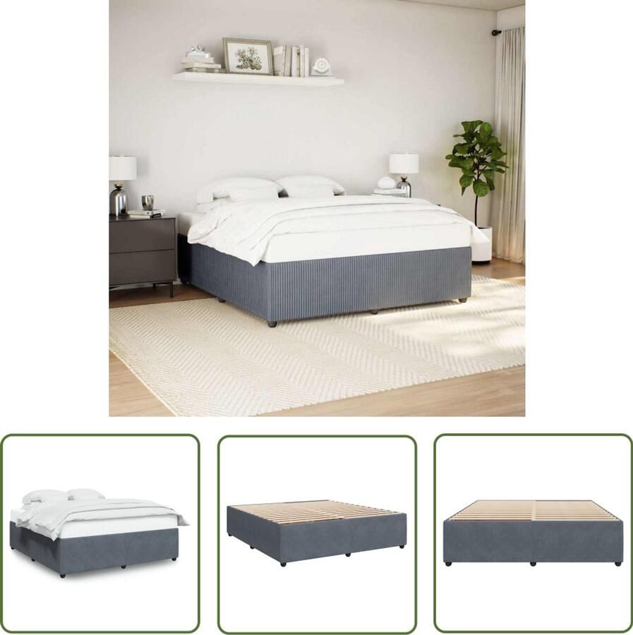 VidaXL Slaapcomfort Bed Frame Bedframe zonder matras 200x200 cm fluweel donkergrijs Tweepersoonsbed Donkere Kleuren Fluweel