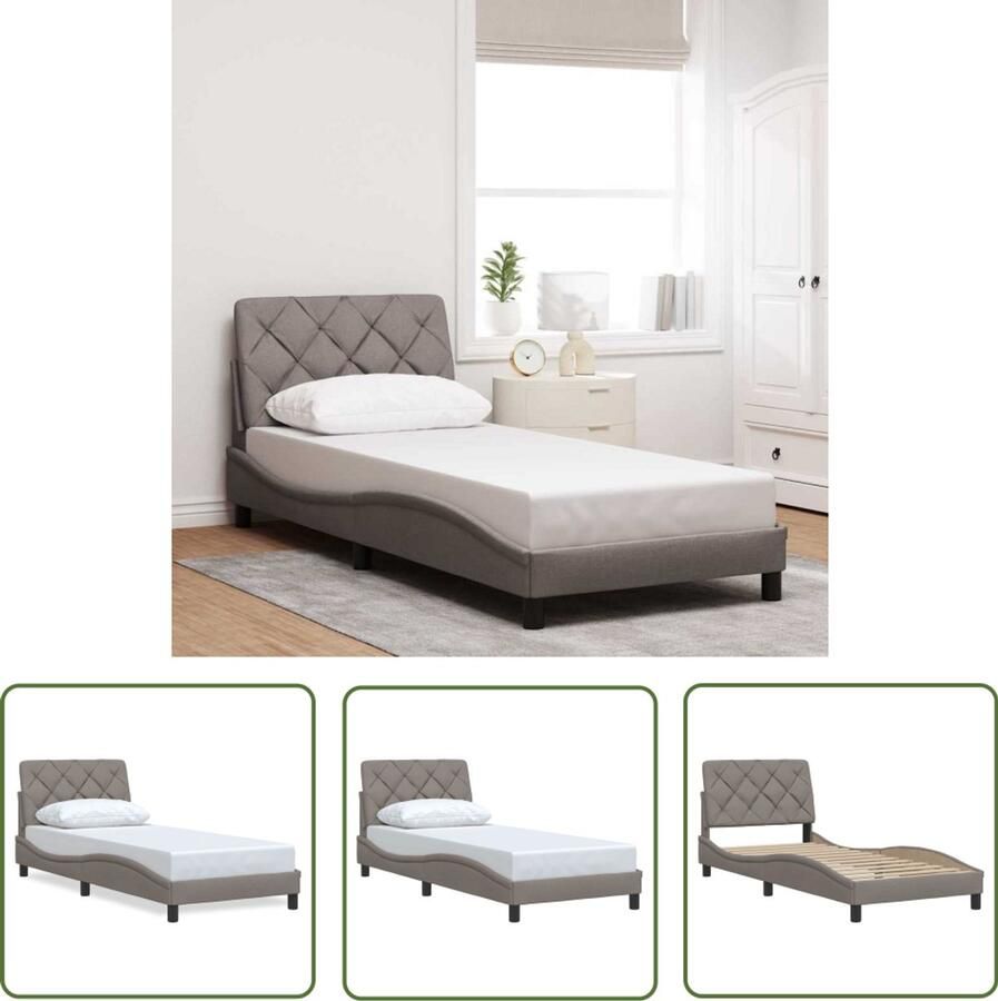 VidaXL Slaapcomfort Bed Frame Bedframe zonder matras 80x200 cm stof taupe Boxspring Tweepersoonsbed Kingsize Bed