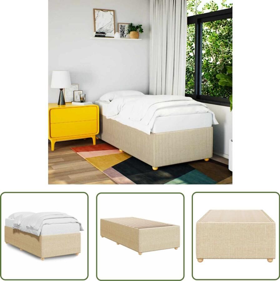 VidaXL Slaapcomfort Bed Frame Bedframe zonder matras 90x200 cm stof crèmekleurig Boxspring Tweepersoonsbed Kingsize Bed