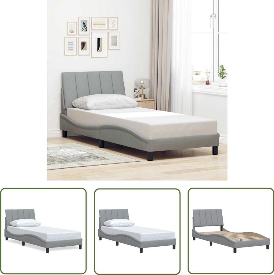 VidaXL Slaapcomfort Bed Frame Bedframe zonder matras Hanko 90x200 cm stof lichtgrijs Boxspring Tweepersoonsbed Kingsize Bed