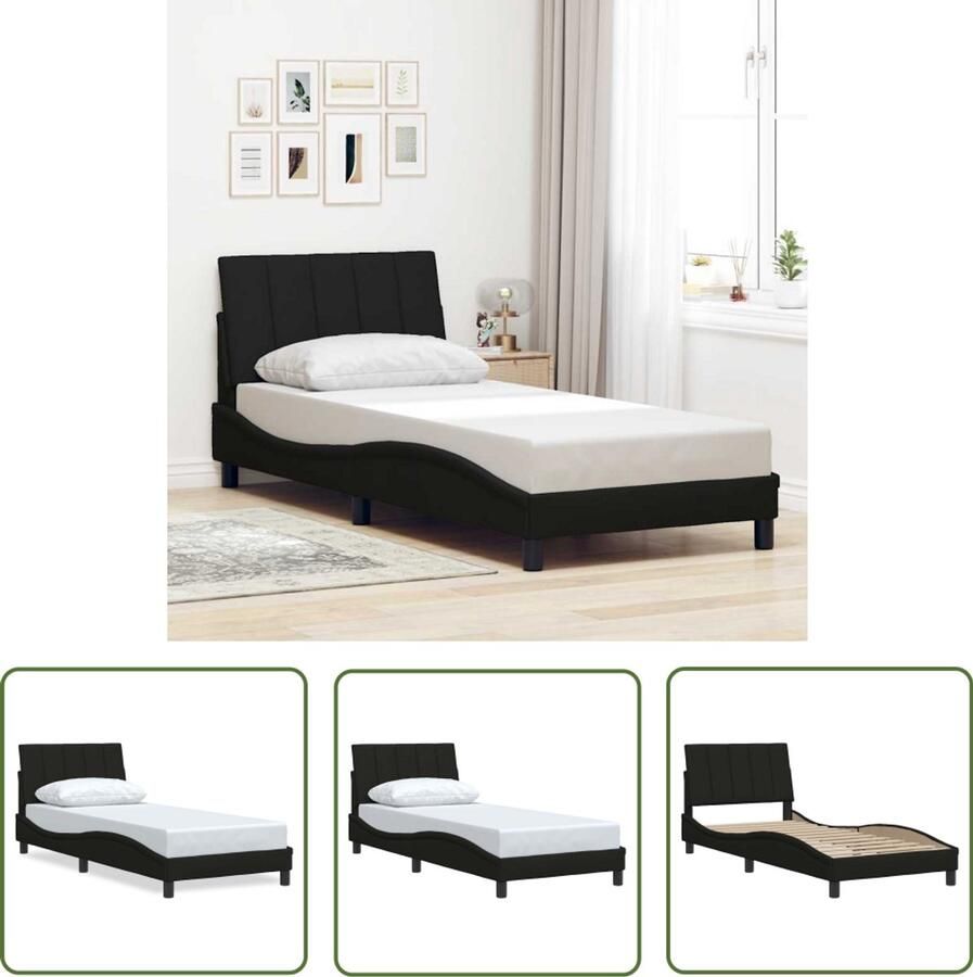 VidaXL Slaapcomfort Bed Frame Bedframe zonder matras Hanko 90x200 cm stof zwart Boxspring Tweepersoonsbed Kingsize Bed